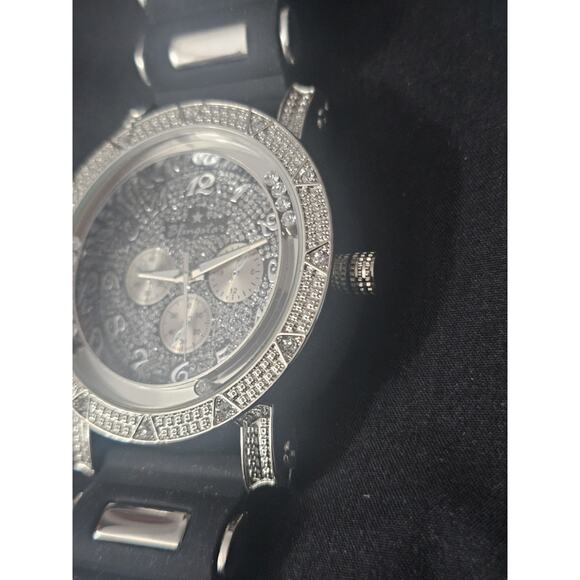 53.2mm THICK Quartz analog watch Silver Crystal Bezel wBlack Rubber bullet Strap main image 2